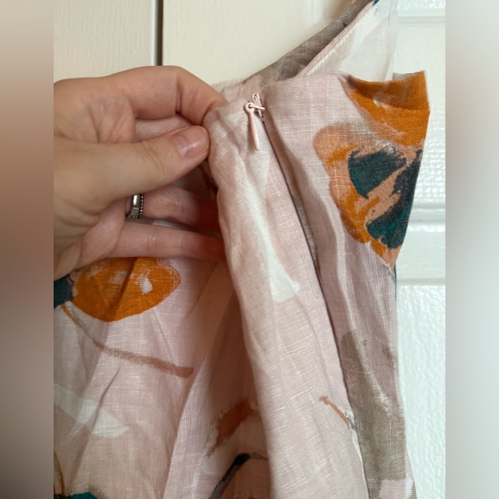 Rachel Zoe Blush Pink Linen Floral Dress sz 12 Romantic Cottage Galentine - Picture 6 of 8